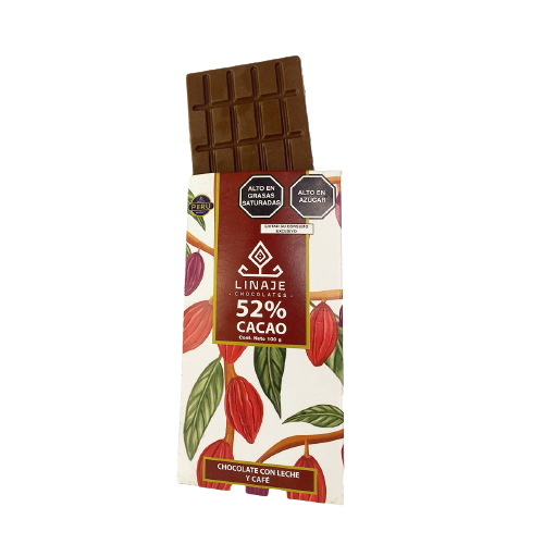 Tableta Chocolate con leche y cafe 52% Cacao Linaje 100g