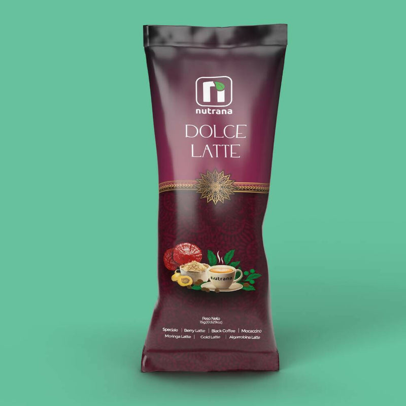 Dolce Latte Café, Maca, Ganoderma y Leche Vegetal Nutrana 375g (25 Sachets)