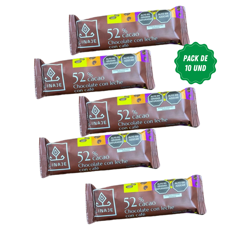 Barras de Chocolate con leche con café Linaje Pack 10 x 45g