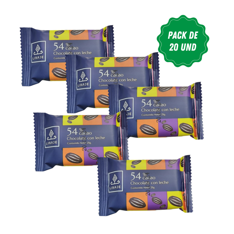 Barras de Chocolate con leche Linaje Pack 20 x 25g