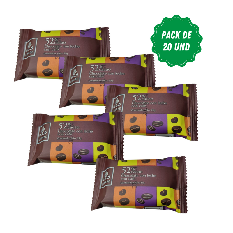 Barras de Chocolate con leche con café Linaje Pack 20 x 25g