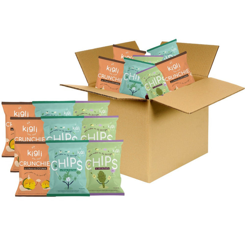 Pack Snacks Finas Hierbas, Alcachofa y Chocolúcuma  Kigli  24 Unds x 40grs