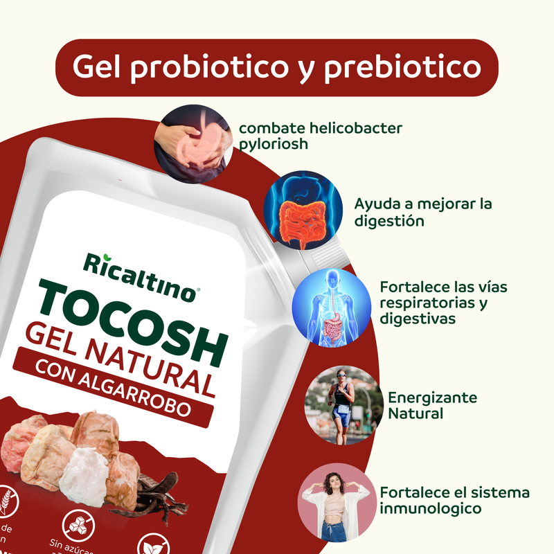 Gel probiótico y prebiótico de Tocosh con Algarrobo Ricaltino Pack 6 und x 150g