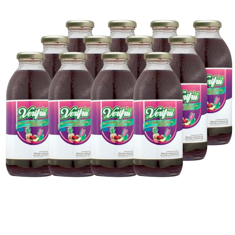 Bebida de Maiz morado y mix de furtas con stevia Verifru Pack 12 x 475ml