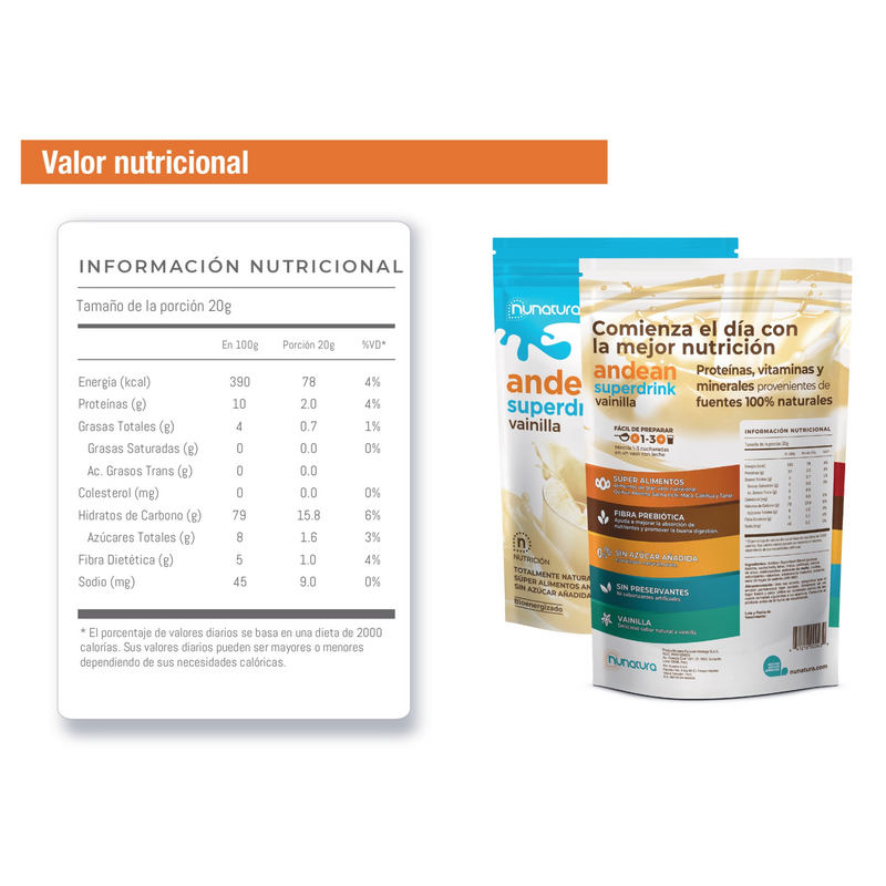 Bebida Nutricional en Polvo Vainilla Andean Nunatura 250 gr