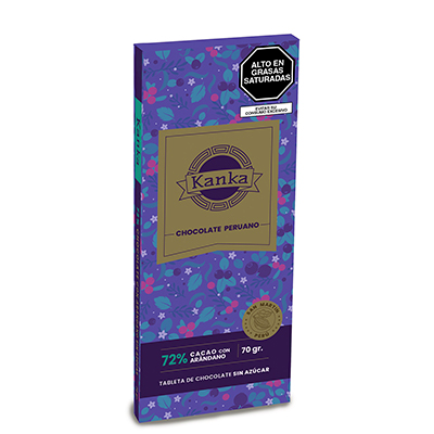 Chocolate con Arándano 72% Cacao sin azúcar Kanka 70g