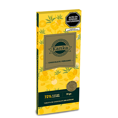 Chocolate con Piña 72% Cacao sin azúcar Kanka 70g