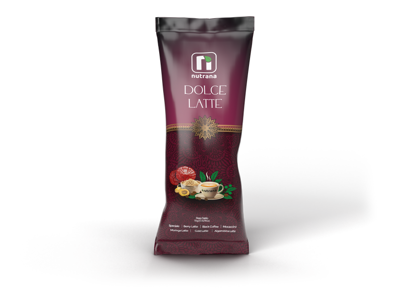 Dolce Latte Café, Maca, Ganoderma y Leche Vegetal Nutrana 375g (25 Sachets)