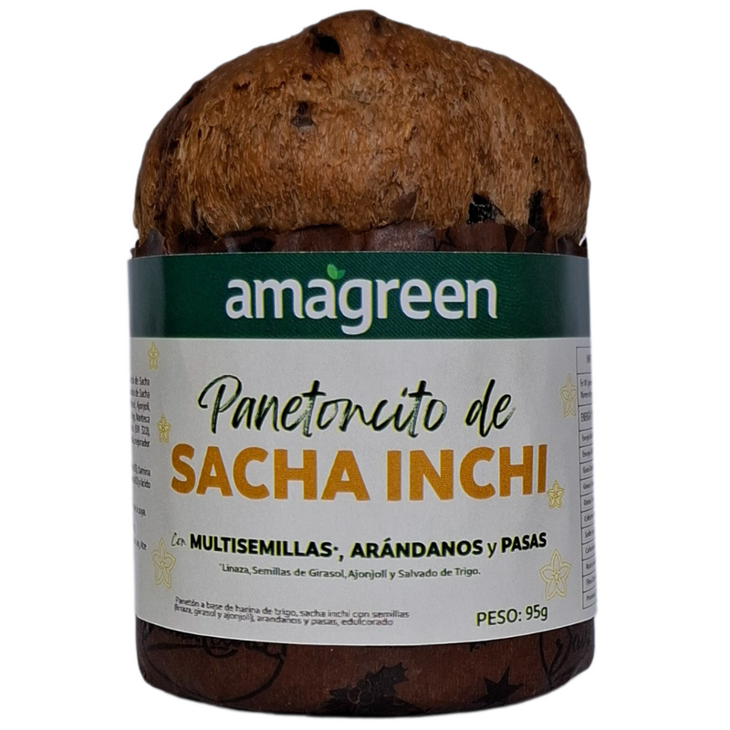 Mini Panetón de Sacha Inchi sin azúcar con multisemillas, arándanos y pasas Amagreen bolsa 85g