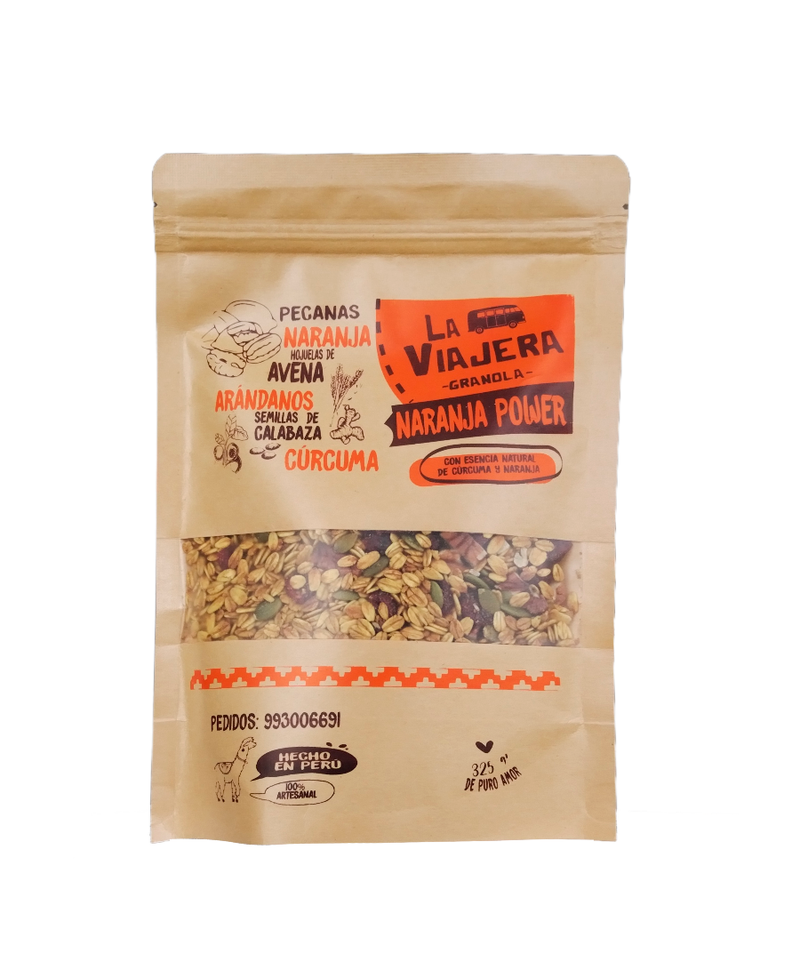 Granola Artesanal Pecanas, Naranja, Hojuelas de avena, Arándanos, Semillas de calabaza, Curcuma, Miel de caña 325g