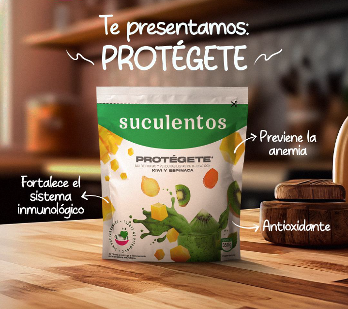 Mix Protégete combinación de Mango, Espinaca, Kiwi, Cúrcuma y Jengibre SUCULENTOS 350gr