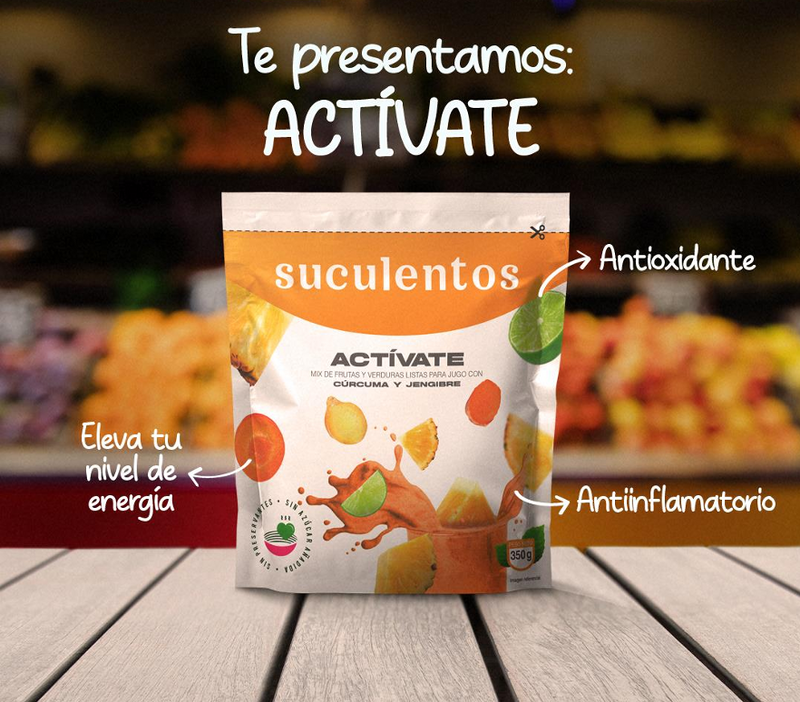 Mix Activate combinación de Piña, Zanahoria, Limón, Cúrcuma, Jengibre y Hierba Luisa SUCULENTOS 350gr