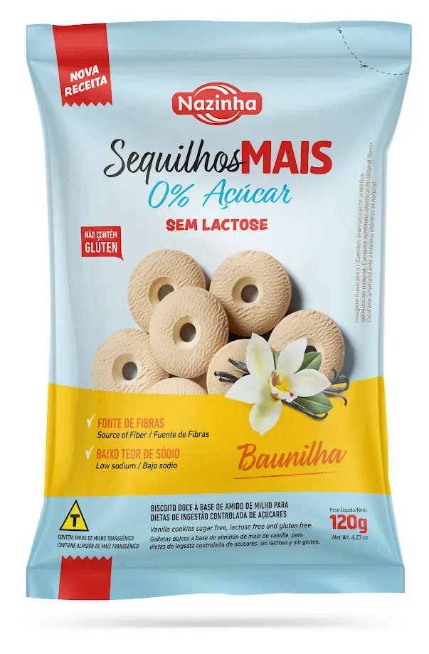 Galletas cero azucar Almidón De Maíz Sabor Vainilla sin gluten, sin lactosa NAZINHA 120gr