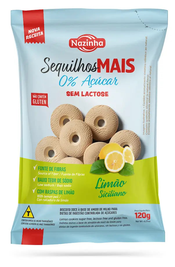 Galletas cero azúcar Almidón De Maíz Sabor Limon sin gluten, sin lactosa NAZINHA 120gr