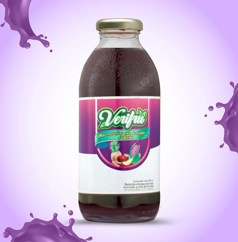 Bebida de Maiz morado y mix de furtas con stevia Verifru Pack 12 x 475ml