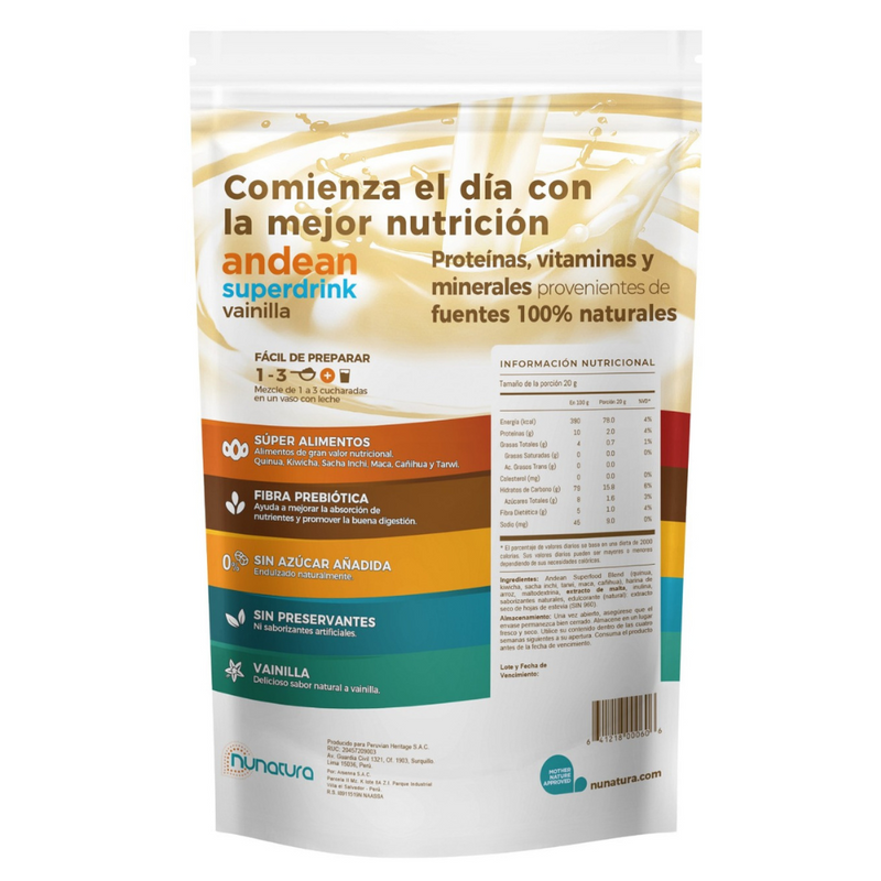 Bebida Nutricional en Polvo Vainilla Andean Nunatura 250 gr