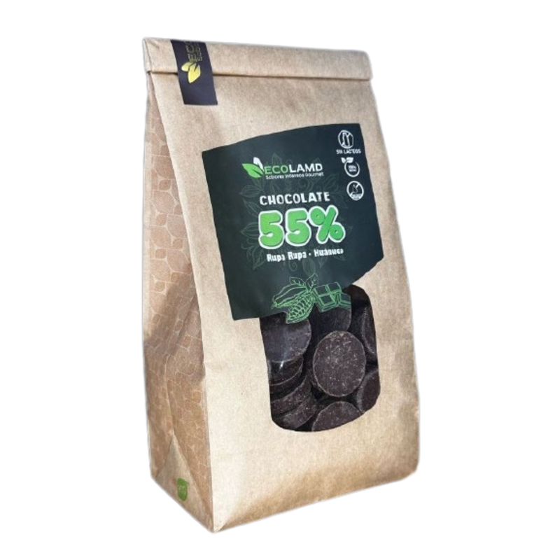 Monedas de Chocolate Huanuco 55% cacao Ecolamd bolsa 200g