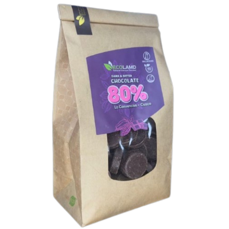 Monedas de Chocolate Cuzco Dark Bitter 80% Cacao Ecolamd bolsa 500g