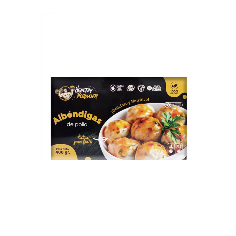 Albóndigas de pollo Artesanales Healthy Burguer 400 g Reg. Sanitario PROXIMAMENTE