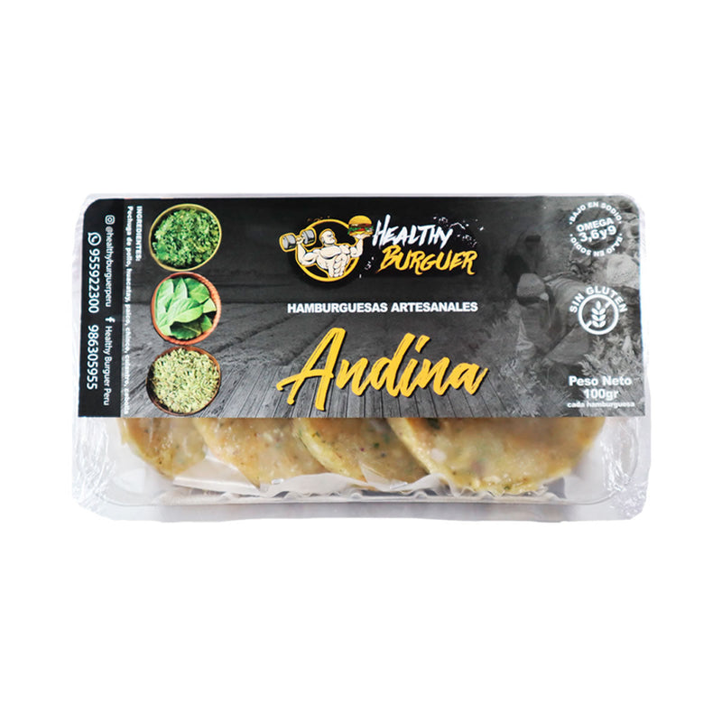 Hamburguesa Artesanal de Pollo Andina Healthy Burguer 400g Reg. Sanitario PROXIMAMENTE