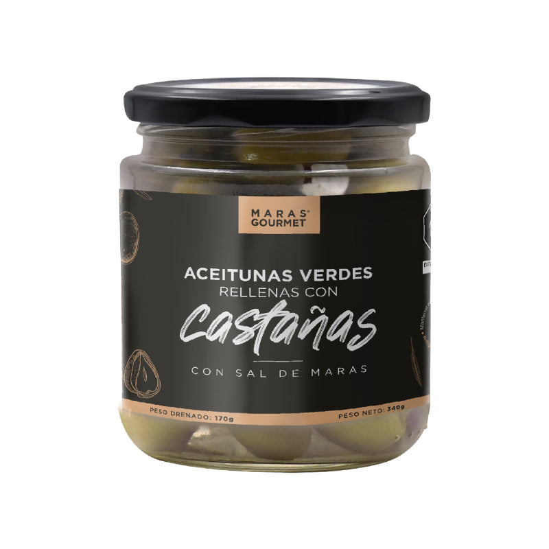 Aceituna Verde con castaña y sal de maras Maras Gourmet 340g