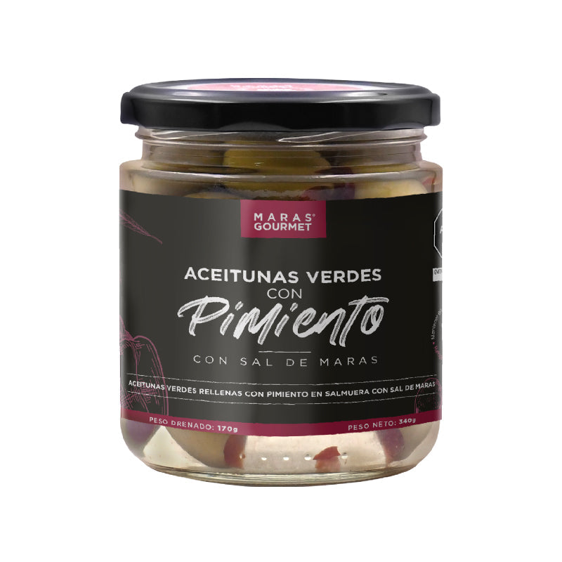 Aceituna Verde con Pimiento y sal de maras Maras Gourmet 340g