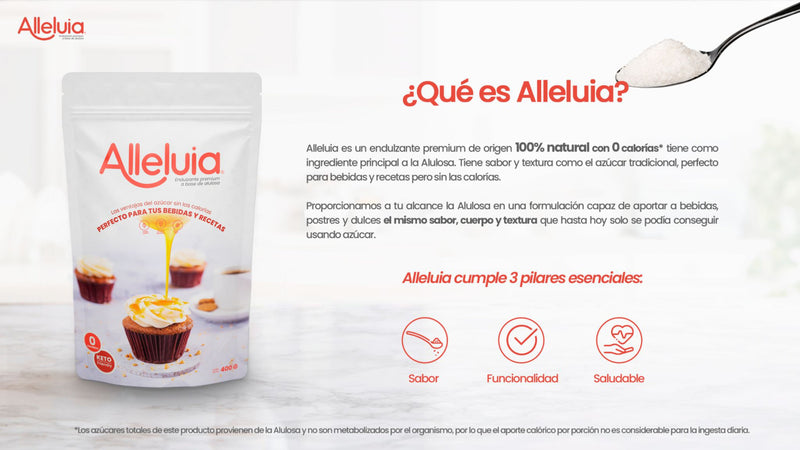 Endulzante premium de alulosa sin calorias Alleluia  120gr (30 scht x 4gr)