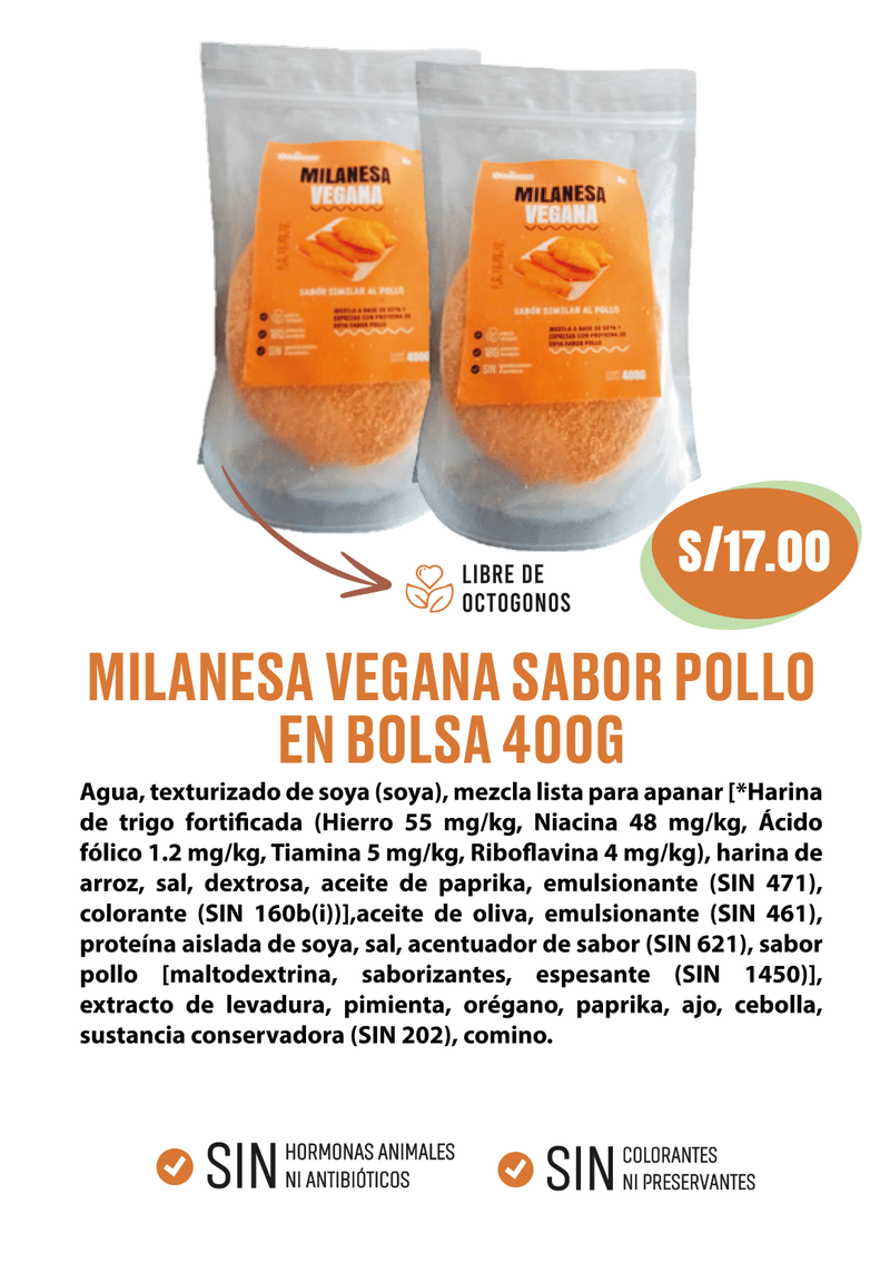 Milanesa vegana sabor pollo congelada Herbivoro Bolsa 400g