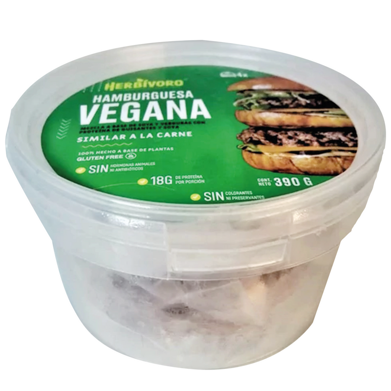 Hamburguesa vegana sabor carne congelada Herbivoro taper 4und (390g)