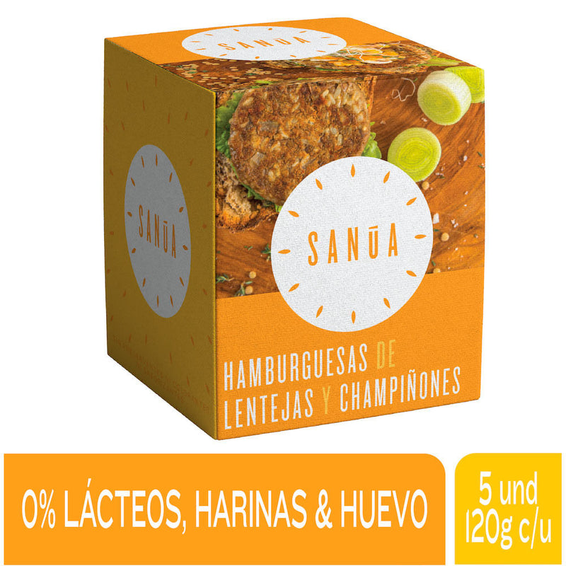 Hamburguesas de Lentejas y Champiñones Sanúa 5 und