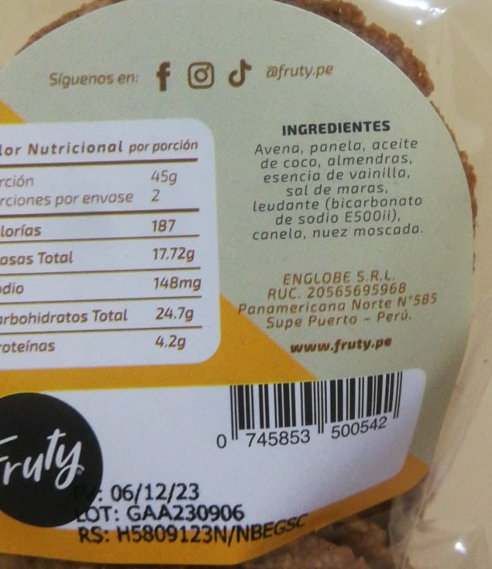 Galletas de Avena & Almendras Fruty 100g (5und)