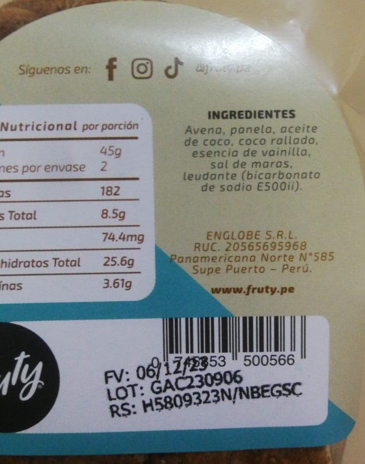 Galletas de Avena y Coco Fruty 100g (5 und)