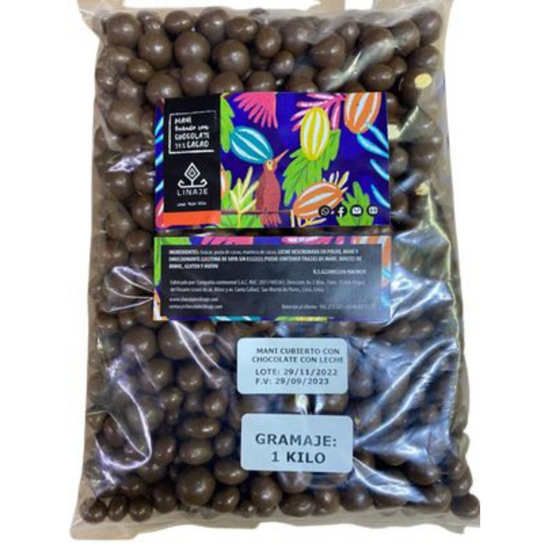 Grageas de mani con chocolate y leche 54% Cacao Linaje 1Kg