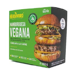 Hamburguesa vegana sabor carne congelada Herbivoro caja 4und(390g)