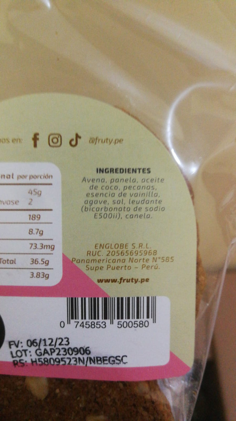 Galletas de Avena y Pecanas Fruty 100g