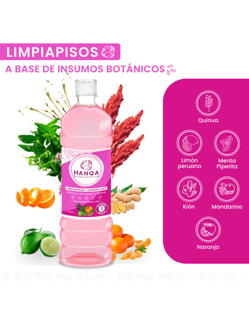 LimpiaPisos y Superficies de Cítricos Peruanos y Menta Hanqa Galon 4 L